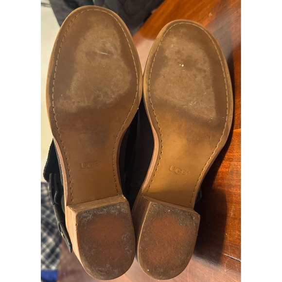 UGG Tuscany Black Suede Leather Ankle Wedge Boots Women's 9 Stacked Heel - Picture 8 of 9